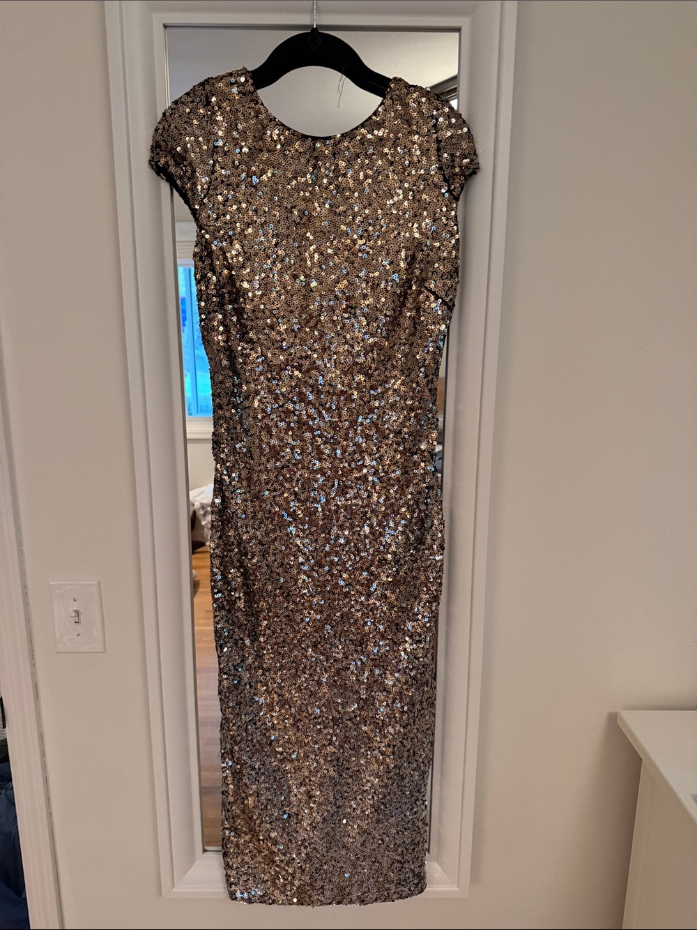 Dress the Population Gold Sequin Cap-Sleeve Maxi Dress